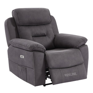 Electric Recliner Armchair in Grey Fabric | Movie & Home Cinema Chair with 8-Point Massage & Power Headrest | High-Back + Padded Lumbar | Florence by REKLINE