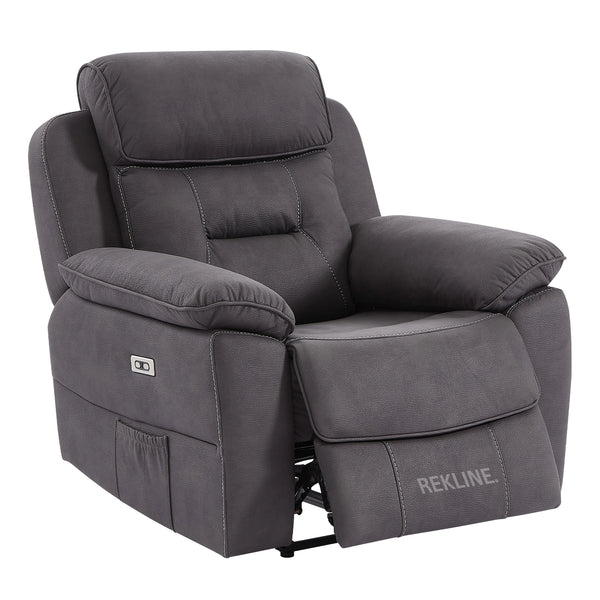 Electric Recliner Armchair in Grey Fabric | Movie & Home Cinema Chair with 8-Point Massage & Power Headrest | High-Back + Padded Lumbar | Florence by REKLINE