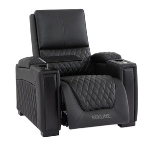 Home Cinema Chair in Black Real Leather | Luxury for Gaming & Movie Theatre Seating | Electric Recliner with Power Headrest & Automatic Lumbar Support | Assisi by REKLINE