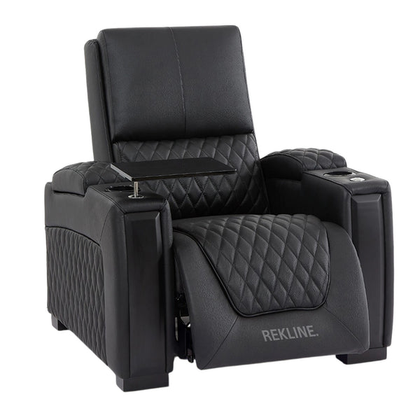 Home Cinema Chair in Black Real Leather | Luxury for Gaming & Movie Theatre Seating | Electric Recliner with Power Headrest & Automatic Lumbar Support | Assisi by REKLINE