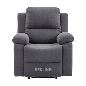 Grey Fabric Recliner Chair | Manual Reclining Armchair | Space-Saving Wall Hugger | Trento 1 Seater Sofa by REKLINE