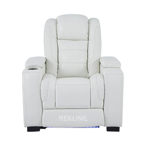 Home Cinema Chair in White Real Leather | Luxury for Gaming & Movie Theatre Seating | Electric Recliner with 8-Point Massage, Heated Seats & Power Headrests | Napoli by REKLINE