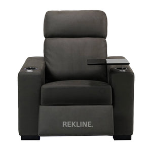 Electric Recliner Armchair in Grey Fabric | Movie & Home Cinema Chair | Power Headrest & Automatic Lumbar Support | High-Back & Removable Tables | Palmero by REKLINE