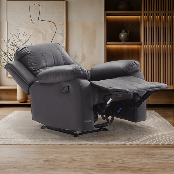 Black Leather Recliner Chair | Manual Reclining Armchair | Space-Saving Wall Hugger | Trento 1 Seater Sofa by REKLINE