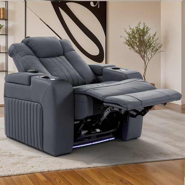 Home Cinema Chair in Blue Leather | Luxury for Gaming & Movie Theatre Seating | Power Recliner Chair with 8-Point Massage & Power Headrest | Capri by REKLINE