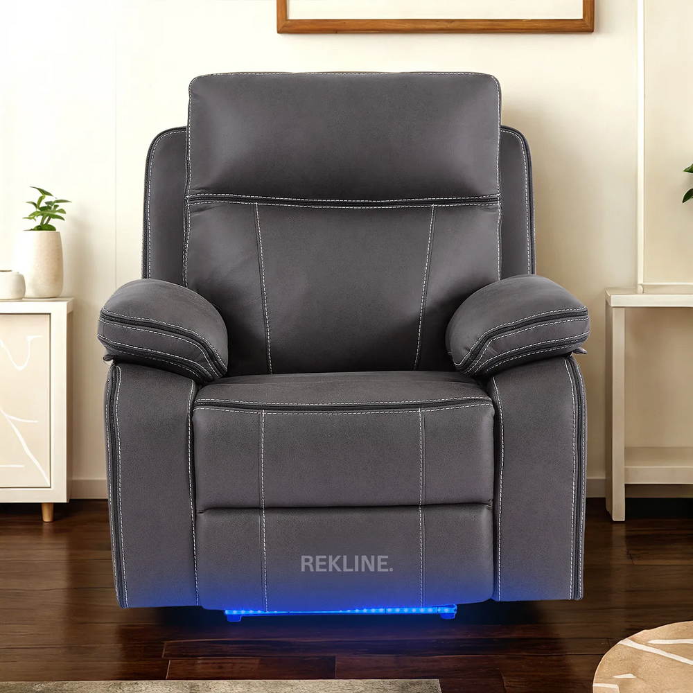 Electric Recliner Armchair in Grey Fabric | Movie & Home Cinema Chair with 8-Point Massage & Power Headrest | High-Back + Padded Lumbar | Vinsonova 1 Seater Sofa by REKLINE