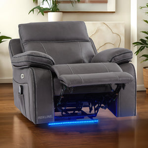 Electric Recliner Armchair in Grey Fabric | Movie & Home Cinema Chair with 8-Point Massage & Power Headrest | High-Back + Padded Lumbar | Vinsonova 1 Seater Sofa by REKLINE