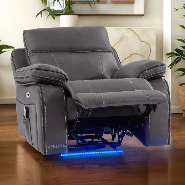 Electric Recliner Armchair in Grey Fabric | Movie & Home Cinema Chair with 8-Point Massage & Power Headrest | High-Back + Padded Lumbar | Vinsonova 1 Seater Sofa by REKLINE