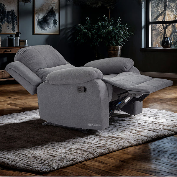 Grey Fabric Recliner Chair | Manual Reclining Armchair | Space-Saving Wall Hugger | Trento 1 Seater Sofa by REKLINE