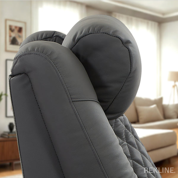 Home Cinema Chair in Grey Real Leather | Luxury for Gaming & Movie Theatre Seating | Electric Recliner with Power Headrest & Automatic Lumbar Support | Milano by REKLINE
