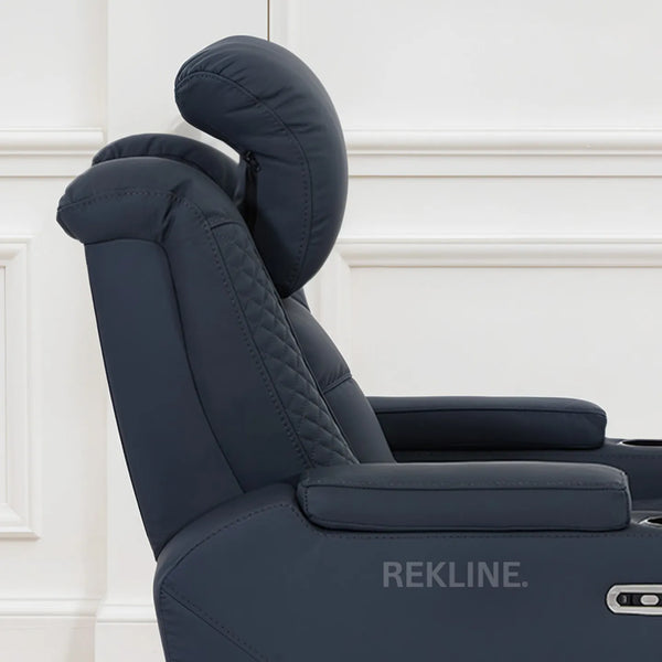 Home Cinema Chair in Blue Real Leather | Luxury for Gaming & Movie Theatre Seating | Electric Recliner with 8-Point Massage, Heated Seats & Power Headrests | Napoli by REKLINE
