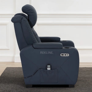Home Cinema Chair in Blue Real Leather | Luxury for Gaming & Movie Theatre Seating | Electric Recliner with 8-Point Massage, Heated Seats & Power Headrests | Napoli by REKLINE