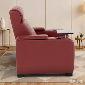 Home Cinema Chair in Red Real Leather | Luxury Movie Theatre Seating | Electric Recliner with Padded Headrest & Lumbar Support | Rimini by REKLINE