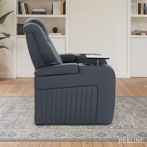Home Cinema Chair in Blue Leather | Luxury for Gaming & Movie Theatre Seating | Power Recliner Chair with 8-Point Massage & Power Headrest | Capri by REKLINE