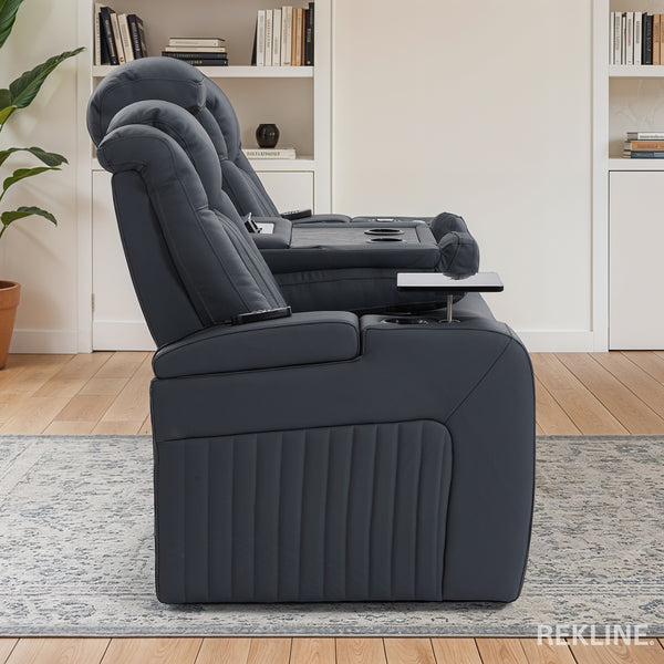 Home Cinema Chair in Blue Leather | Luxury for Gaming & Movie Theatre Seating | Power Recliner Chair with 8-Point Massage & Power Headrest | Capri by REKLINE