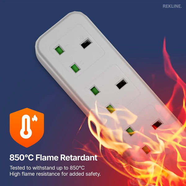 6 Socket Extension Lead With Safety Switch & Indicator Light | 13 Amp | 2m Cable Length | Wall Mount Design | by REKLINE