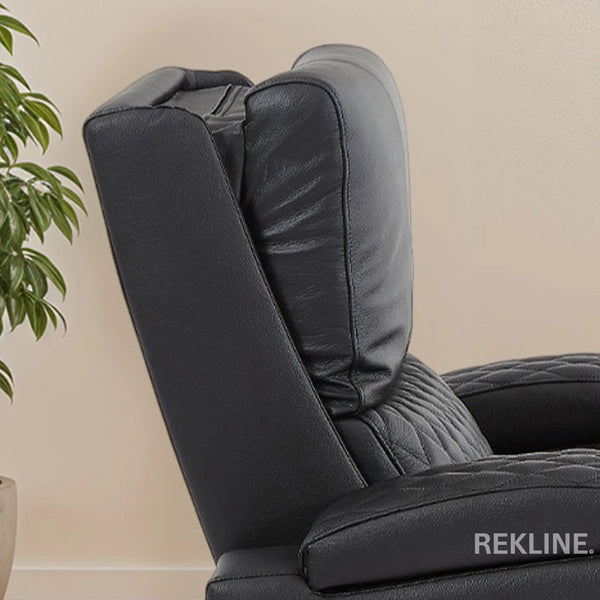 Home Cinema Chair in Black Real Leather | Luxury for Gaming & Movie Theatre Seating | Electric Recliner with Power Headrest & Automatic Lumbar Support | Assisi by REKLINE