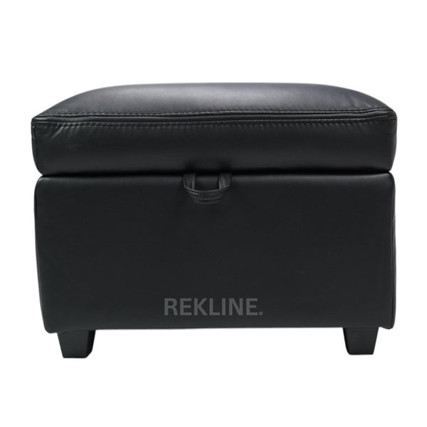 Large Black Leather Footstool | Storage Ottoman for Sofa | 49cm H x 58cm W x 66cm L - Square  | Ravenna by REKLINE
