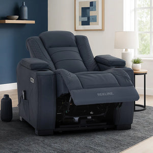 Home Cinema Chair in Blue Real Leather | Luxury for Gaming & Movie Theatre Seating | Electric Recliner with 8-Point Massage, Heated Seats & Power Headrests | Napoli by REKLINE