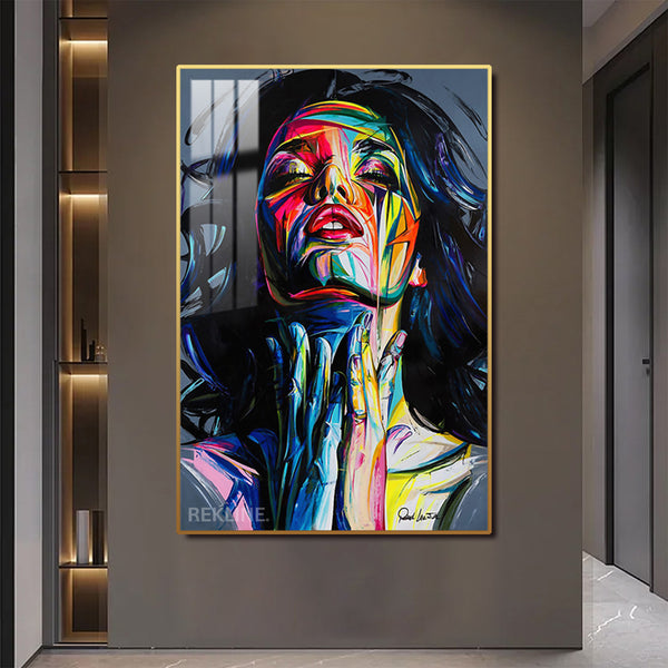 Portrait of a Woman LED Canvas | Remote & Plug, Gold/Black Alloy Frame | 100 × 150 cm by REKLINE