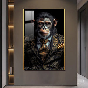 Chimpanzee Painting Wall Art | LED Canvas with Remote & Plug in Gold/Black Alloy Frame | 100 × 150 cm Large Canvas | By REKLINE