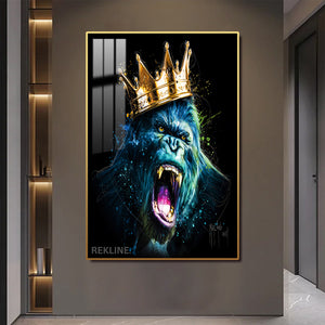 Gorilla Pqinting Wall Art | LED Canvas in Gold / Black Alloy Frame with Remote & Plug | 100 × 150 cm Large Canvas | By REKLINE