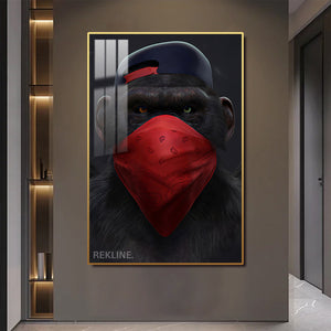 Rebel Monkey Canvas Wall Art | LED Wall Art in Gold/Black Alloy Frame | 100 × 150 cm Large Canvas | By REKLINE