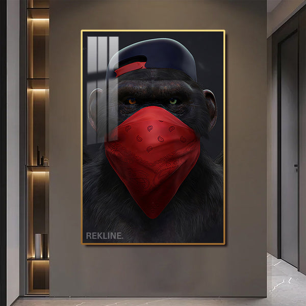 Rebel Monkey Canvas Wall Art | LED Wall Art in Gold/Black Alloy Frame | 100 × 150 cm Large Canvas | By REKLINE
