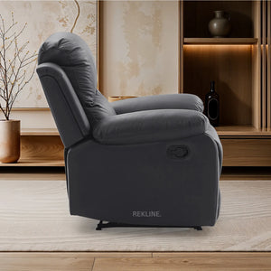 Black Leather Recliner Chair | Manual Reclining Armchair | Space-Saving Wall Hugger | Trento 1 Seater Sofa by REKLINE