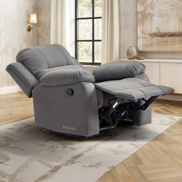 Grey Leather Recliner Chair | Manual Reclining Armchair | Space-Saving Wall Hugger | Trento 1 Seater Sofa by REKLINE