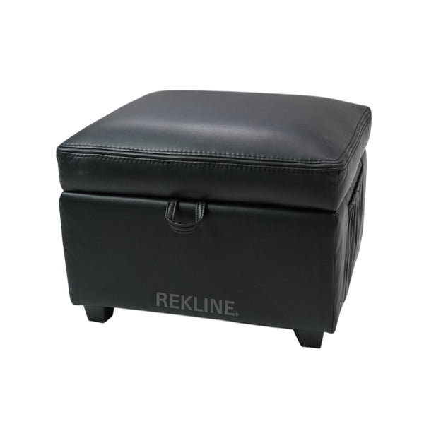 Large Black Leather Footstool | Storage Ottoman for Sofa | 49cm H x 58cm W x 66cm L - Square  | Ravenna by REKLINE