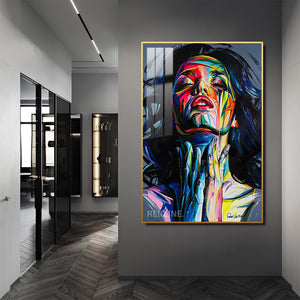 Portrait of a Woman LED Canvas | Remote & Plug, Gold/Black Alloy Frame | 100 × 150 cm by REKLINE