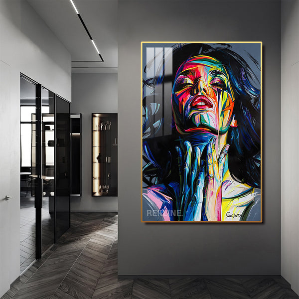 Portrait of a Woman LED Canvas | Remote & Plug, Gold/Black Alloy Frame | 100 × 150 cm by REKLINE