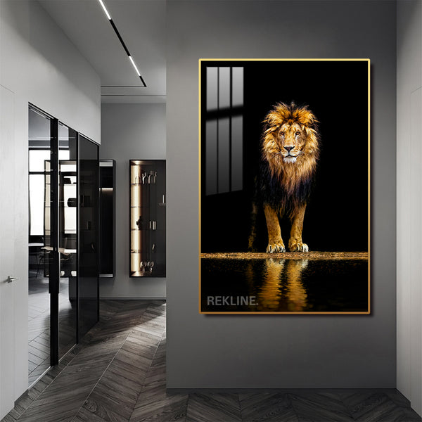 Midnight Lion LED Canvas | Remote & Plug, Gold/Black Alloy Frame | 100 × 150 cm | By REKLINE