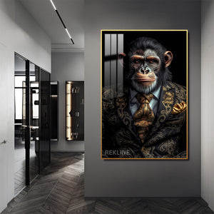 Chimpanzee Painting Wall Art | LED Canvas with Remote & Plug in Gold/Black Alloy Frame | 100 × 150 cm Large Canvas | By REKLINE