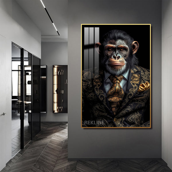 Chimpanzee Painting Wall Art | LED Canvas with Remote & Plug in Gold/Black Alloy Frame | 100 × 150 cm Large Canvas | By REKLINE