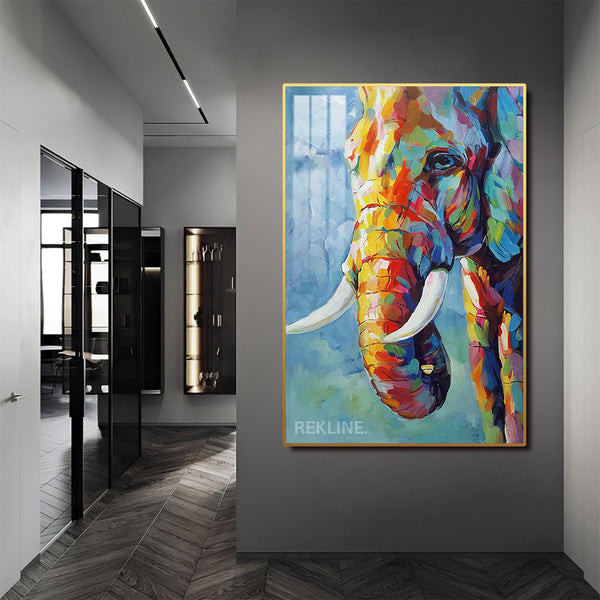 Colourful Elephant LED Art Canvas | Remote & Plug, Gold/Black Alloy Frame | 100 × 150 cm | By REKLINE