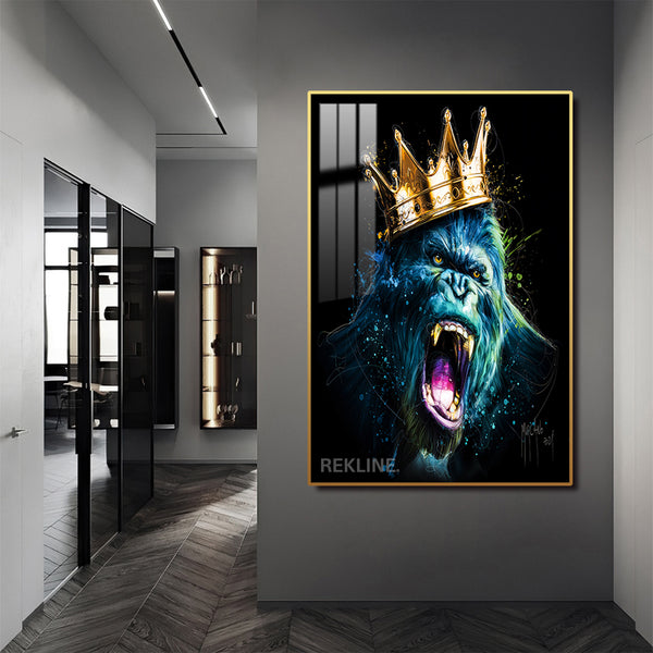 Gorilla Pqinting Wall Art | LED Canvas in Gold / Black Alloy Frame with Remote & Plug | 100 × 150 cm Large Canvas | By REKLINE