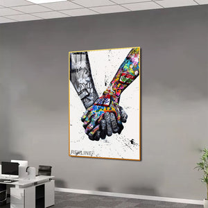 Holding Hands Painting Wall Art | Colourful Art Print With Gold/Black Alloy Frame, Remote & Plug | 100 × 150 cm | By REKLINE