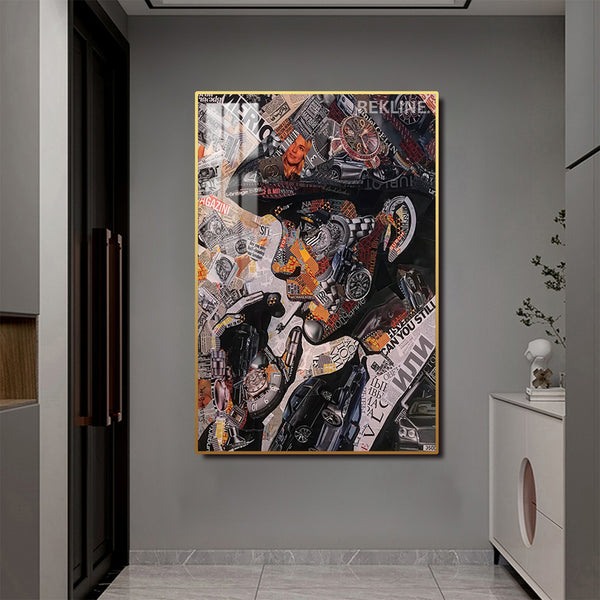 Tommy Shelby Collage LED Canvas | Vertical: Peaky Blinders Art Work 100×150 cm | LED-Illuminated Crystal-Porcelain Painting, Gold/Black Frame | By REKLINE