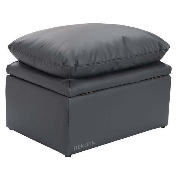 Large Grey Leather Footstool | Padded Storage Ottoman for Sofa | 55cm H x 52cm W x 73cm L - Square  | Bari by REKLINE