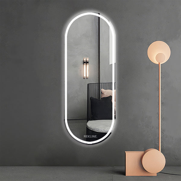 Full Length Frameless Large LED Mirror | Copper-Free Silver Glass & Alloy Lamp Trough | 70×180 cm | Miami Glow Mirror By REKLINE