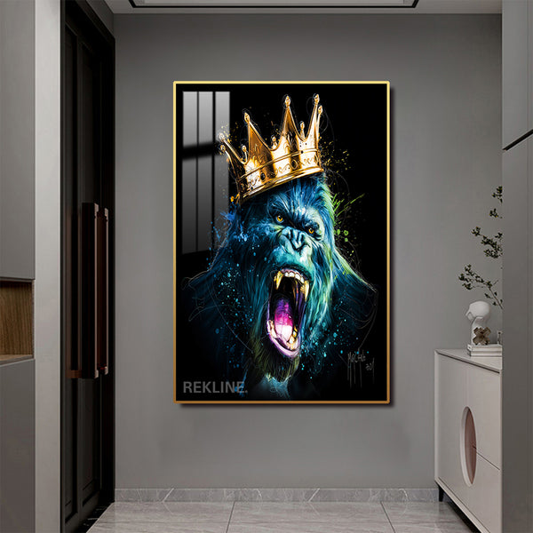 Gorilla Pqinting Wall Art | LED Canvas in Gold / Black Alloy Frame with Remote & Plug | 100 × 150 cm Large Canvas | By REKLINE