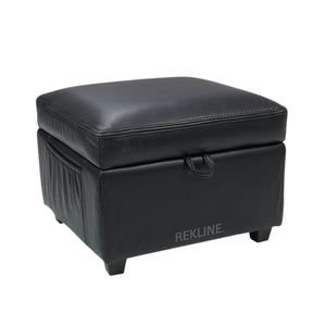 Large Black Leather Footstool | Storage Ottoman for Sofa | 49cm H x 58cm W x 66cm L - Square  | Ravenna by REKLINE