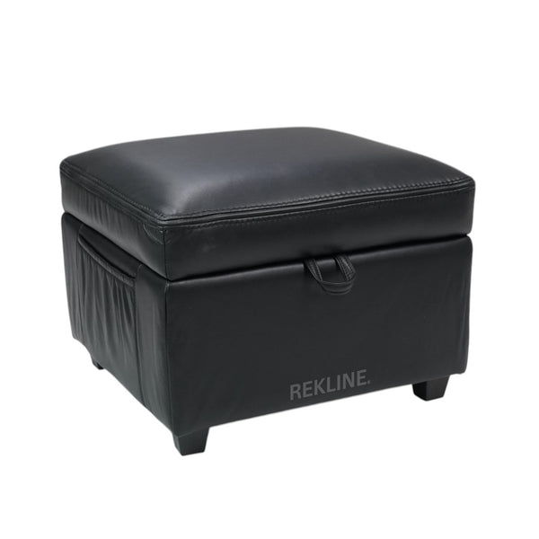 Large Black Leather Footstool | Storage Ottoman for Sofa | 49cm H x 58cm W x 66cm L - Square  | Ravenna by REKLINE