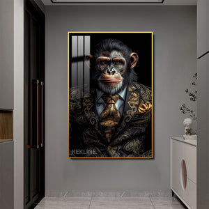 Chimpanzee Painting Wall Art | LED Canvas with Remote & Plug in Gold/Black Alloy Frame | 100 × 150 cm Large Canvas | By REKLINE