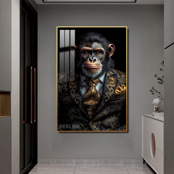 Chimpanzee Painting Wall Art | LED Canvas with Remote & Plug in Gold/Black Alloy Frame | 100 × 150 cm Large Canvas | By REKLINE