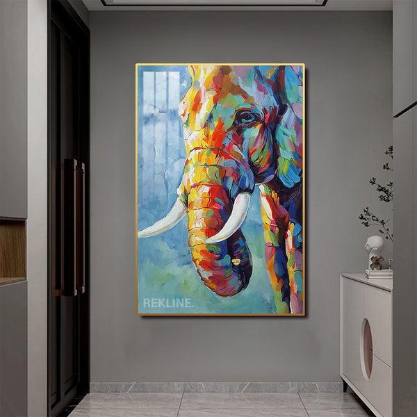 Colourful Elephant LED Art Canvas | Remote & Plug, Gold/Black Alloy Frame | 100 × 150 cm | By REKLINE
