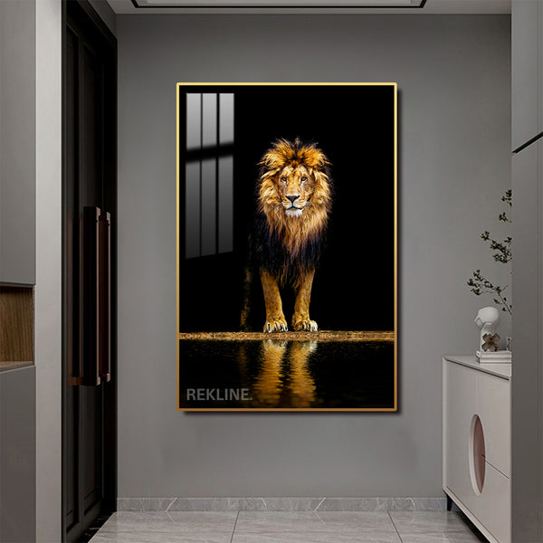 Midnight Lion LED Canvas | Remote & Plug, Gold/Black Alloy Frame | 100 × 150 cm | By REKLINE