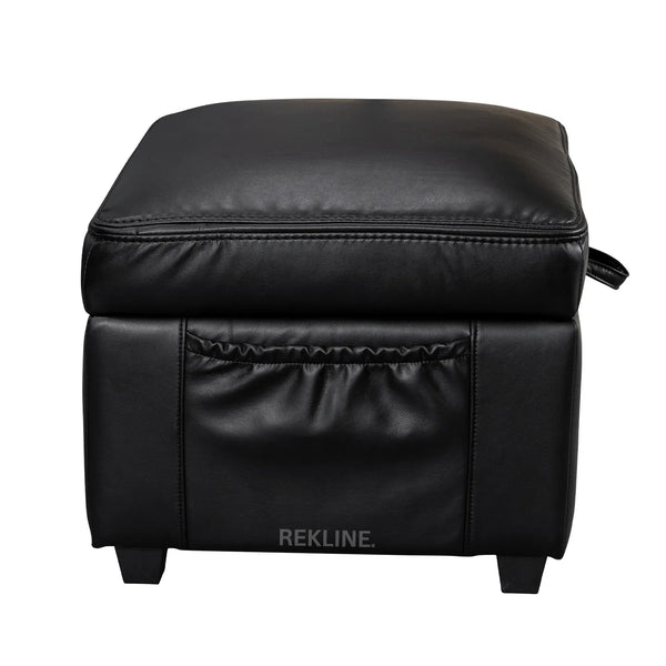 Large Black Leather Footstool | Storage Ottoman for Sofa | 49cm H x 58cm W x 66cm L - Square  | Ravenna by REKLINE